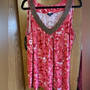 Reitmans Pink and Red Tank Top with Beaded Neckline